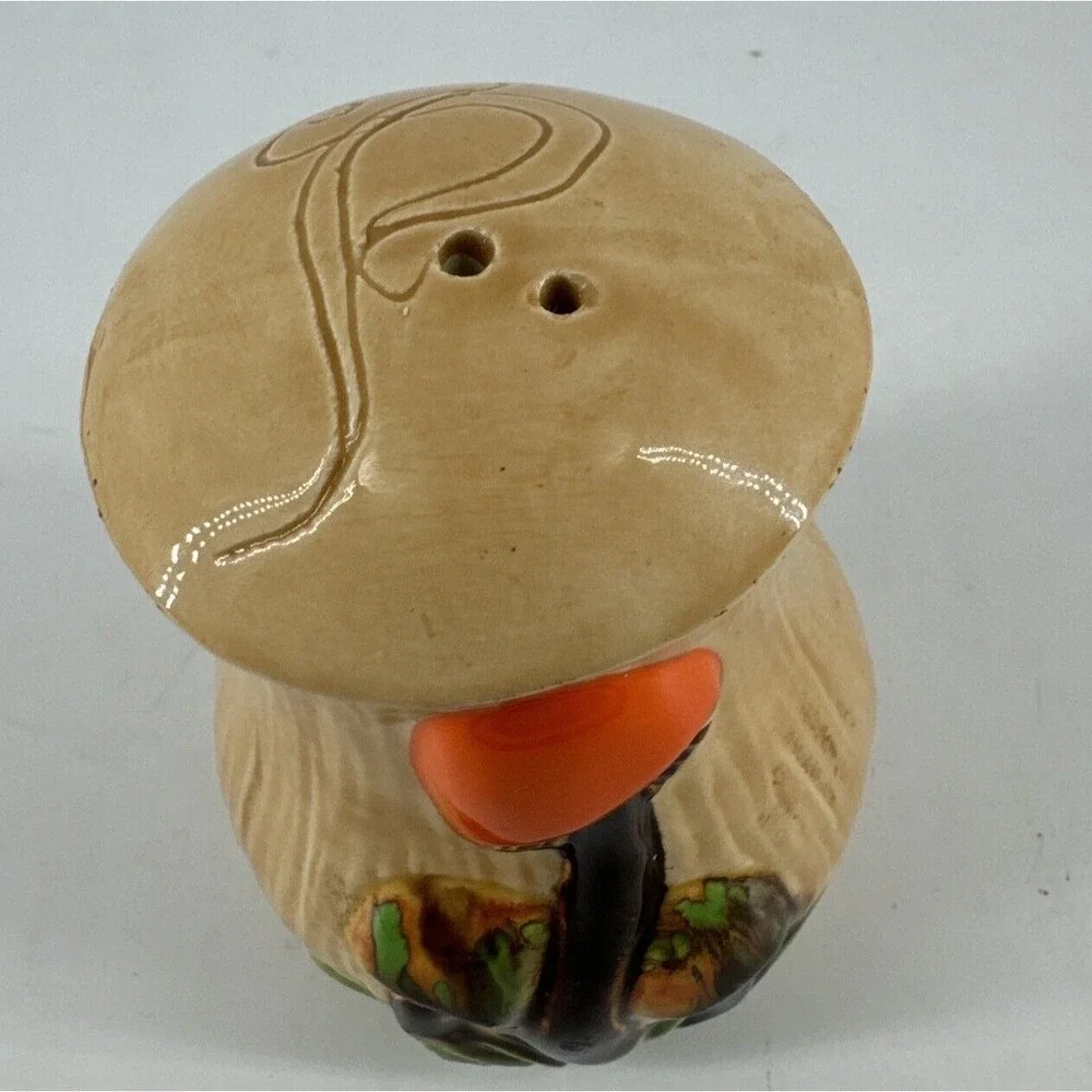 Mushroom Single Salt or Pepper‎ Shaker w/Stopper 1974 Signed VTG MCM Retro 1970s